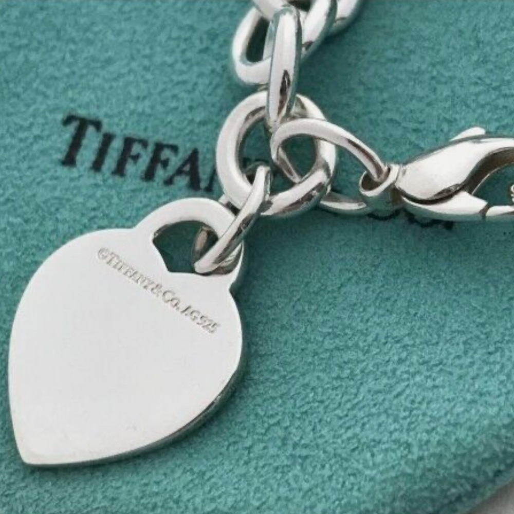 Rare Tiffany & Co. Pink Splash Return to Tiffany Heart Tag Silver Charm Bracelet - Picture 3 of 8